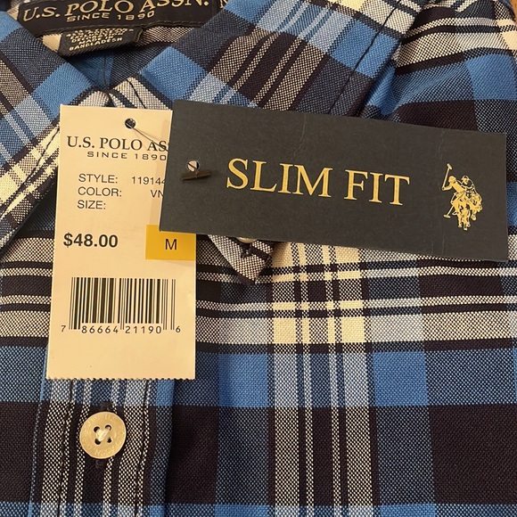 NWT US POLO ASSN MENS SLIM FIT LONG SLEEVED BUTTON UP SHIRT SIZE MEDIUM - Picture 3 of 4